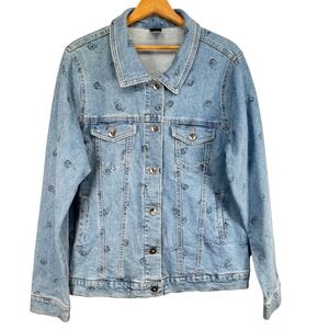 Disney Lilo & Stitch Women's Light Wash Denim Jacket Button Front Size‎ Large